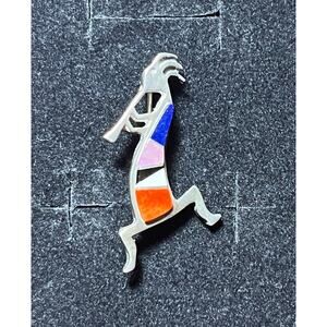 Sterling Silver Kokopelli Brooch Inlay Southwest Native Style Pin